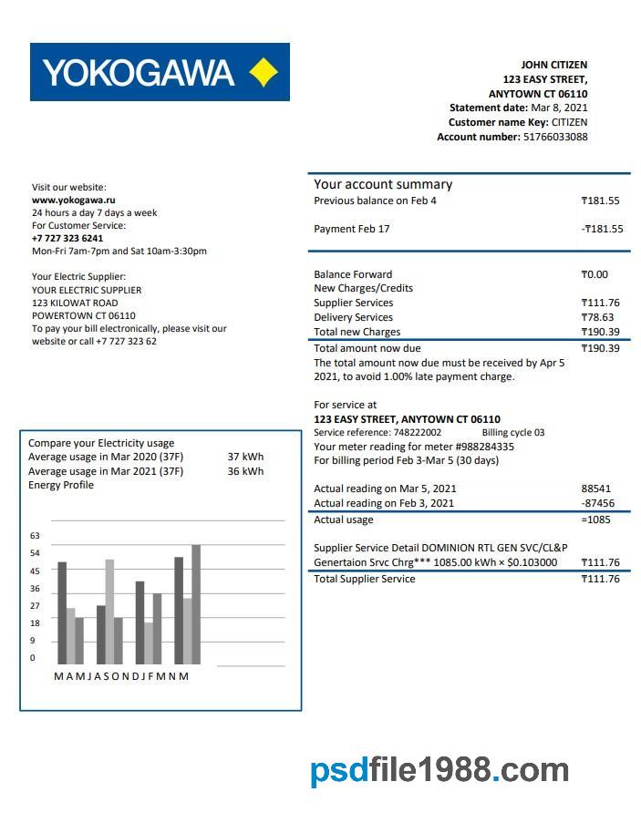 Kazakhstan Yokogawa Electric Kazakhstan Utility Bill